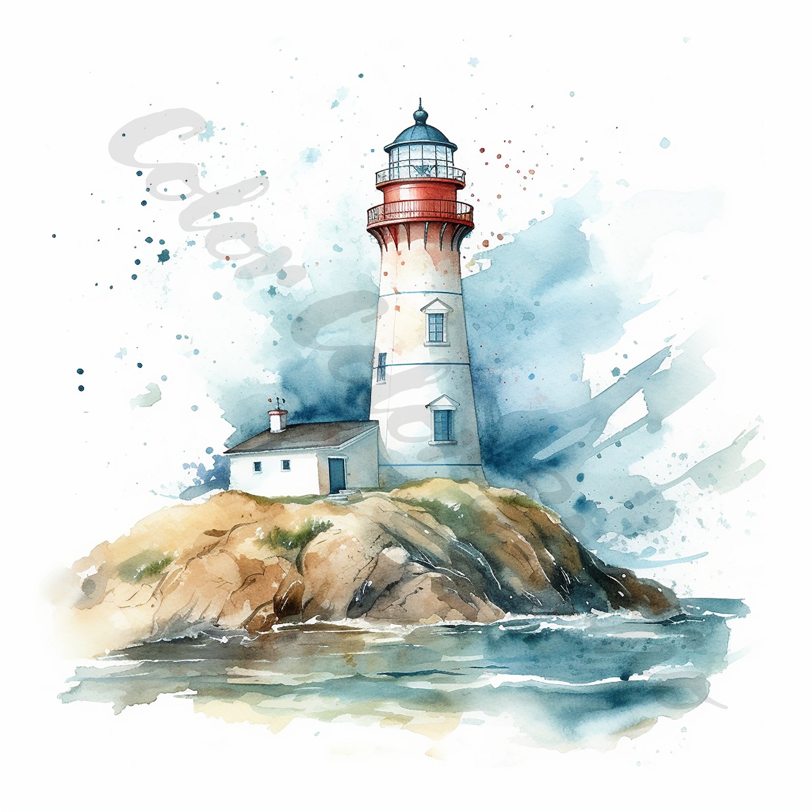 Watercolor Lighthouses Clipart - 16 High Quality Pngs - Digital ...