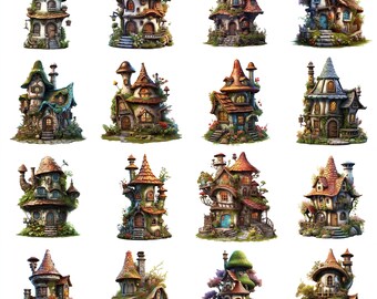 Tiny Fairy House Clipart - 16 High Quality PNGs - Digital Download - Commercial Use - Card Making, Mixed Media, Digital Crafting