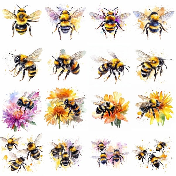 Aquarell Bumblebee Clipart - 16 hochwertige PNGs - digitaler Download - kommerzielle Nutzung - Kartenherstellung, Mixed Media, Digital Paper Craft
