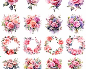 Watercolor Rosa Moyesii Clipart - 16 High Quality PNGs - Digital Download - Commercial Use - Card Making, Mixed Media, Digital Paper Craft