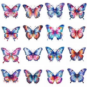 Watercolor Butterfly Clipart - 16 High Quality PNGs - Digital Download - Commercial Use - Card Making, Mixed Media, Digital Crafting