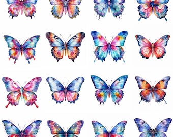Watercolor Butterfly Clipart - 16 High Quality PNGs - Digital Download - Commercial Use - Card Making, Mixed Media, Digital Crafting