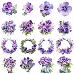 Aquarell Veilchen Clipart - 16 hochwertige PNGs - digitaler Download - kommerzielle Nutzung - Kartenherstellung, Mixed Media, Digital Paper Craft