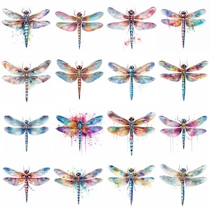 Watercolor Dragonfly Clipart - 16 High Quality PNGs - Digital Download - Commercial Use - Card Making, Mixed Media, Digital Crafting
