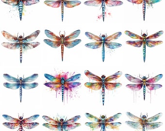 Watercolor Dragonfly Clipart - 16 High Quality PNGs - Digital Download - Commercial Use - Card Making, Mixed Media, Digital Crafting