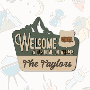 Personalized RV Welcome Sign – Welcome To Our Home On Wheels, National Park Style Camper Decor