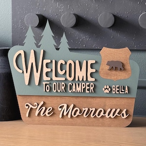 Custom Camper Sign – Personalized RV Decor – Welcome to Our Camper – Family Name Sign for RV Interior
