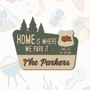 Travel Trailer Sign – Home Is Where We Park It, National Park Style RV Decor & Camper Gift