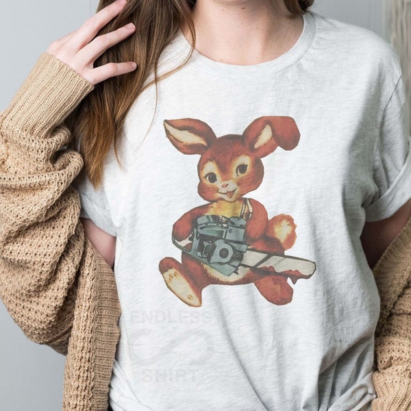 Chainsaw Bunny Shirt, Serial Killer Bunny Shirt, Horror Easter Pastel Goth Kawaii Punk Kitsch Art, Anime Shirt, Chainsaw Anime Tee