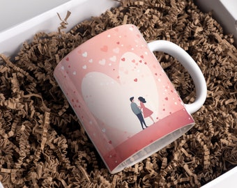 Heartfelt Valentine's Day mug wrap, gift for significant other, pink hearts coffee mug design, PNG digital download,