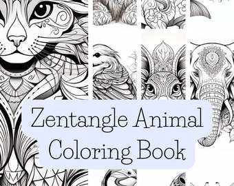 Livre de coloriage animal Zentangle : modèles Art-thérapie Zendoodle (téléchargement PDF)
