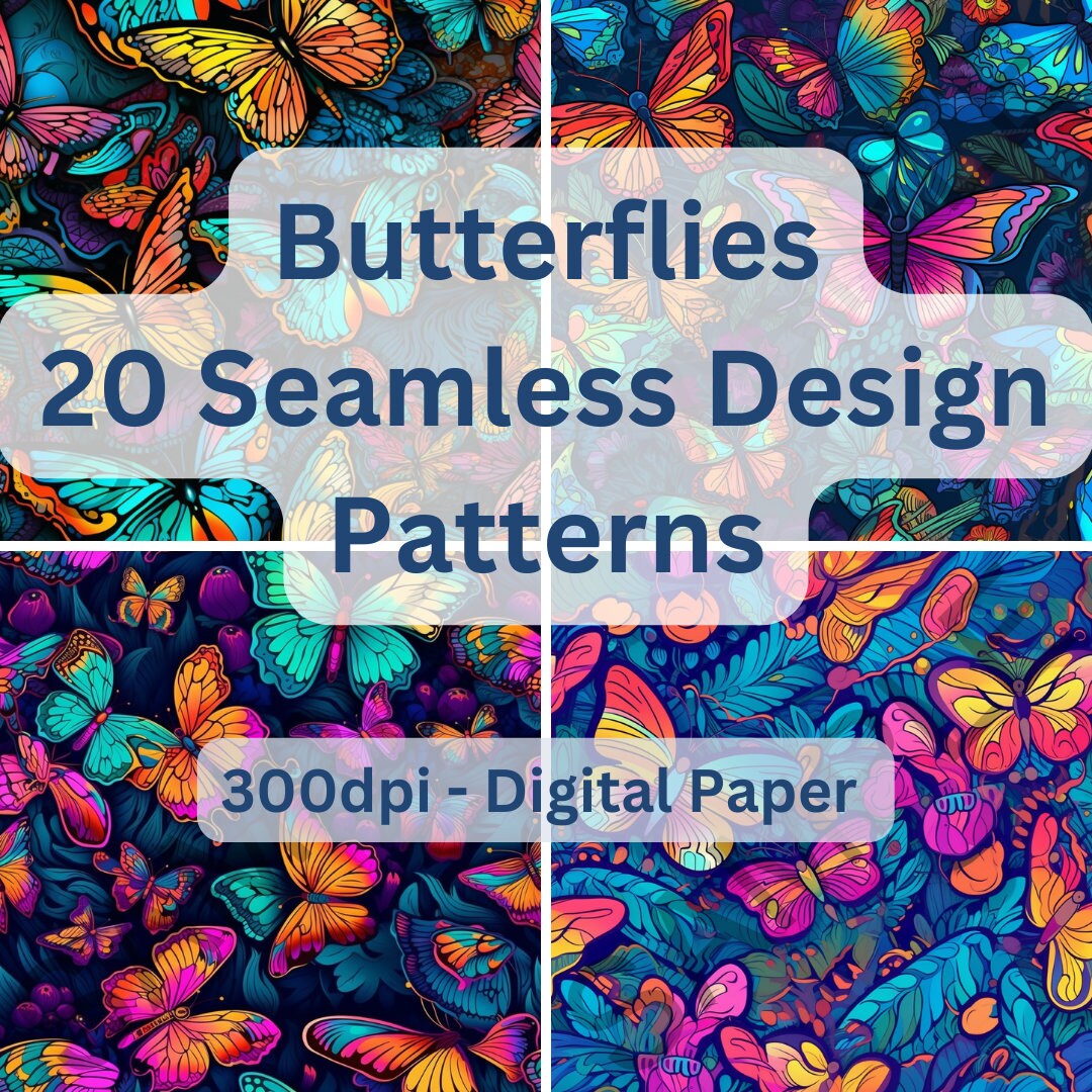 Butterflies Design Pattern, Set of 20, Seamless Pattern, Tile, Digital ...