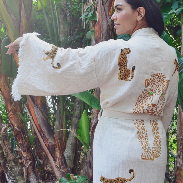 Turkish Cotton Kimono, Cardigan Robe, Evil Eye Ethnic Boho Festival robe, White Long Robe, Beachwear Cover up, hippie jacket