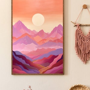 Magenta Mountains Art Print, Sunset Wall Art, Colorful Wall Art, Whimsical Art, Bohemian Art Print, Girly Wall Art, College Apartment Decor