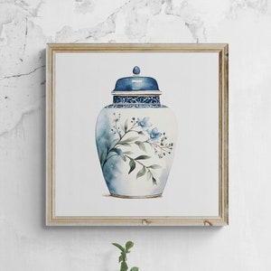 Chinoiserie Art Print, Spring, Porcelain Vase, Blue and White, Toile Print, Southern Decor, Toile, Cottagecore
