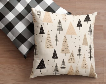 Christmas Trees Throw Pillow, Neutral, Minimalist Christmas Decor, Tan Christmas Pillow, Christmas Gift, College Apartment, Kids Room