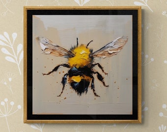 Bumblebee Art Print, Whimsical Wall Art, Oil Painting Style, Bees