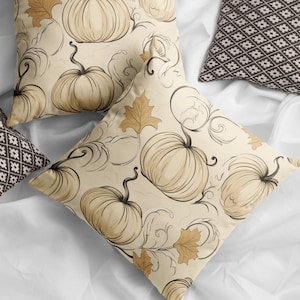 Pumpkin Print Fall Throw Pillow, Autumn Throw Pillow, Fall Decor, Thanksgiving, Rustic, Neutral, Earth Tones, Pumpkin Decor