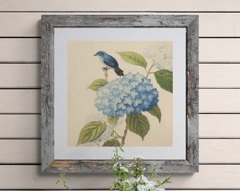 Hydrangea Wall Art, Vintage Wall Art, Vintage Bird Print, Antique Bird Illustration, Chinoiserie Art Print, Chinoiserie Wall Art, Nursery