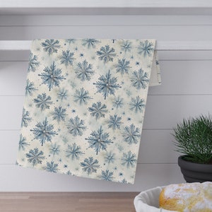 Christmas Snowflake Tea Towel, Winter Kitchen Decor, Tea Towel Gift, Pastel Christmas Decor, College Apartment, Light Blue Christmas Decor