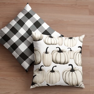 Pumpkin Throw Pillow, Halloween Throw Pillow, Fall Throw Pillow, Black Pumpkins, Goth Halloween Decor, Minimalist Fall Decor