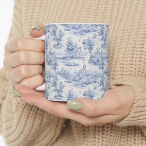 Blue Toile Mug, Chinoiserie, Fall, Christmas Gift, French Chic, Cottagecore, Antique Style, Birthday, Baby Shower Gift, Pastel, Farmhouse