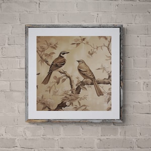 Vintage Bird Print, Antique Bird Illustration, Minimalist, Chinoiserie Art Print, Toile Print, Chinoiserie Wall Art