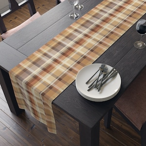 Fall Plaid Table Runner, Autumn Table Runner, Fall Dining Table Decor, Thanksgiving, Rustic, Neutral, Earth Tones, Plaid Kitchen Decor