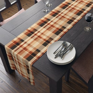 Fall Plaid Table Runner, Autumn Table Runner, Fall Dining Table Decor, Thanksgiving, Rustic, Neutral, Earth Tones, Plaid Kitchen Decor