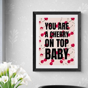 Cherry Art Print, Cherry Wall Art, Fruit, Roze Esthetiek, Girly, Dorm Decor, College Appartement, Verjaardagscadeau, Meisjeskamer