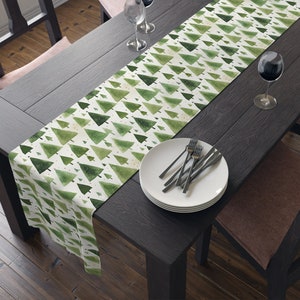 Corredor de mesa de árbol de Navidad, Mesa de comedor de Navidad, Minimalista, Corredor de mesa de invierno, Regalo de Navidad, Decoración de Navidad verde, Acuarela