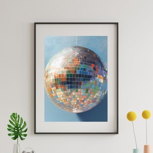 Pastel Groovy Disco Ball Art Print, Spring, Colorful Art Print, Disco Art, Bohemian Art Print, College Apartment Decor, Cute Dorm Decor