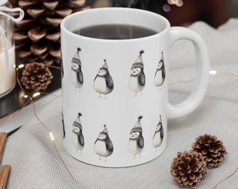 Christmas Mug, Winter Mug, Penguin Mug, Penguins, Christmas Gift, Minimalist, College Apartment, Birthday Gift, Cute Christmas Decor