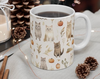 Fall Cat Print Mug, Autumn Mug, Cute Fall Mug, Cat Decor, Thanksgiving Mug, Thanksgiving Gift, Birthday Gift, Housewarming Gift, Cat Lover