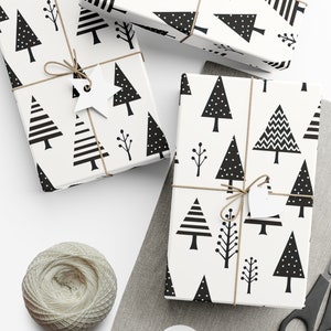 Christmas Wrapping Paper, Christmas Gift Wrap, Minimalist, Black and White, Christmas Trees, Simple, Modern