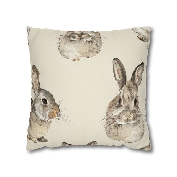 Easter Throw Pillow Cover, Bunnies, Living Room Decor, Rabbits, Minimalist, Rustic, Farmhouse, Earthy, Beige, Spring, Kids Room, Nursery