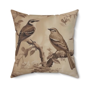 Tan Birds Throw Pillow, Neutral Throw Pillow, Cottagecore, Antique Style, Bird Decor, French Country Chic, Farmhouse Decor