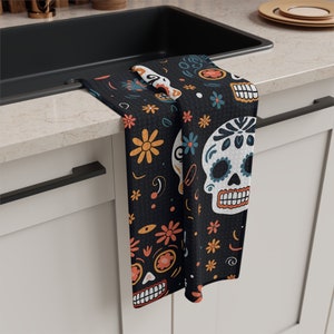 Torchon tête de mort en sucre, torchon Cinco De Mayo, jolie décoration d'Halloween, torchon tête de mort, décoration tête de mort, décoration tête de mort en sucre