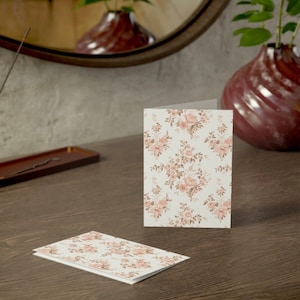 Roze toile wenskaarten, lente, bloemen, blanco kaarten, chinoiserie, Franse country chic, cottagecore, antieke stijl, babyshower, pastel