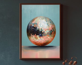 Pastel Groovy Disco Ball Art Print, Colorful Art Print, Disco Art Print, Birthday, Girly Wall Art, College Apartment Decor, For Her, Teen