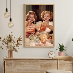 Girly Wall Art, 1950 Style Ladies with Cocktails Art Print, Film Photo Vintage Wall Art, Bar Cart Art, Feminine Wall Art