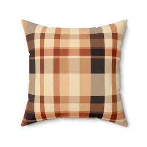 Fall Plaid Throw Pillow, Autumn Throw Pillow, Thanksgiving Decor, Rustic, Neutral, Earth Tones, Plaid Fall Decor