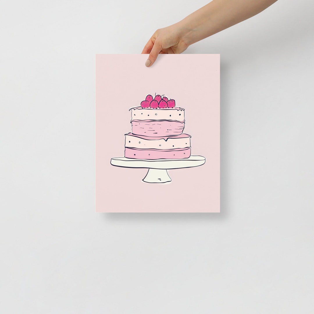 Pink Cake Art Print, Dessert Wall Art, Pink Aesthetic, Cute, College ...