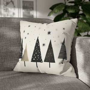 Christmas Trees Minimalist Pillow Cover, Winter Pillow Cover, Beige, Black and White, Neutral, Simple, Farmhouse, Christmas Decor