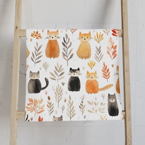 Fall Cats Bathroom Hand Towel, Halloween Towel, Fall Bathroom Decor, Cute, Cat Print, Cat Decor, Black Cat, Gift, Quirky, Cat Lover