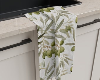 Green Olive Kitchen Towel, Spring Kitchen Towel Gift, Earth Tone Kitchen Decor, Spring Decor
