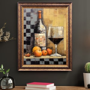 Wine Glass Still Life Art Print, Oil Painting Wall Art, Restaurant Wall Art, Italian Wall Art, Wine Bottle Wall Art