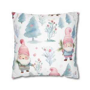Pastel Christmas Throw Pillow Cover, Christmas Gnomes, Girly, Pastel Colors, Pink Christmas, Turquoise, Whimsical, Girls Room, Kids Room