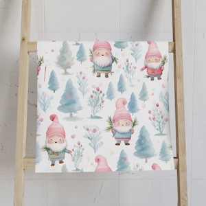 Pastel Christmas Bathroom Hand Towel, Christmas Gnomes, Kids Bathroom, Girly, Pastel Colors, Pink Christmas, Turquoise, Whimsical