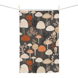 Mushroom Print Kitchen Towel, Mushroom Decor, Housewarming, Birthday Gift, Mushroom Gift, Fall Dish Towel, Cottagecore, For Daughter
